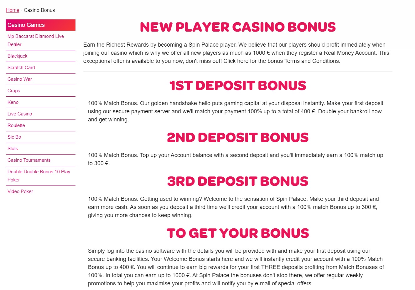 Spin Palace Casino bonuses